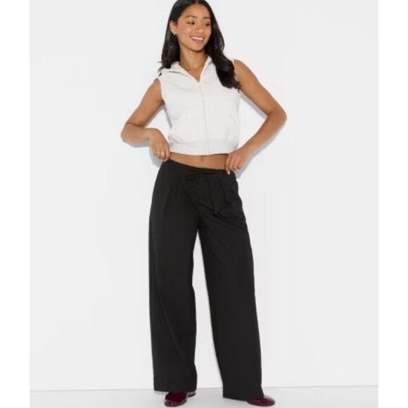 Wild Fable Women’s Black Mid Rise Waist Tie Slouchy Wide Leg Trousers Size S - Picture 2 of 8